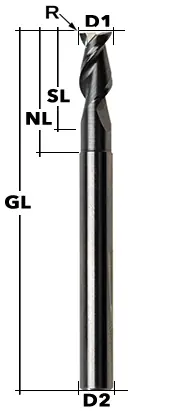 Knallerangebot VHM-Schaftfräser Z2 45° Ø 6 mm ALU mit Eckradius 0,5