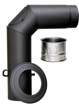 Rauchrohrset mit Segmentbogen, Wandfutter, Rosette ø 150 mm schwarz 2 mm stark Sofort Bestellen