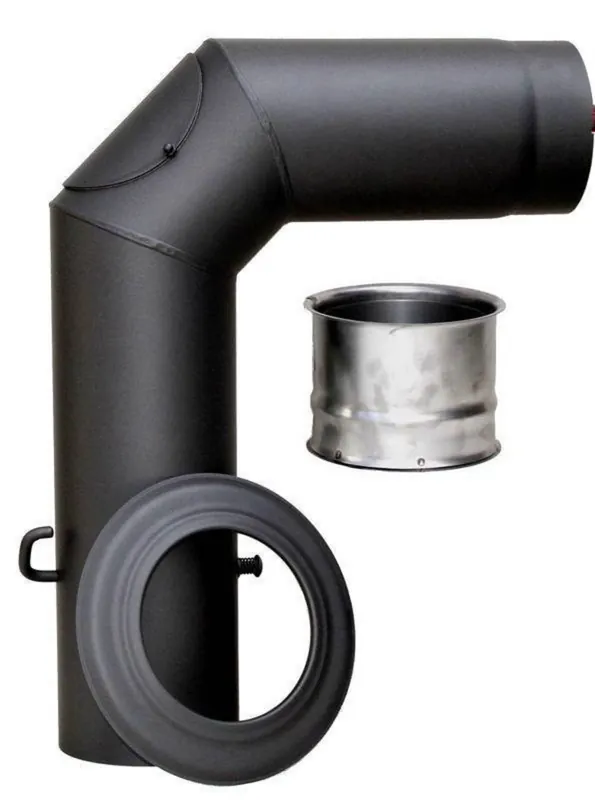 Rauchrohrset mit Segmentbogen, Wandfutter, Rosette ø 150 mm schwarz 2 mm stark Sofort Bestellen