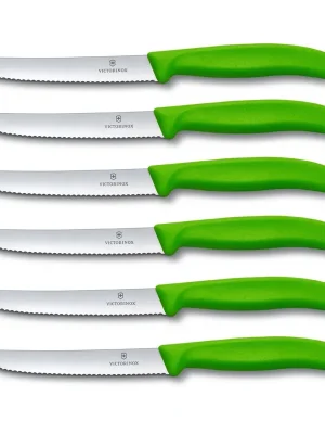 Neu Im Sortiment 6 X VICTORINOX Tomatenmesser, Brötchenmesser, Küchenmesser grün Swiss Classic