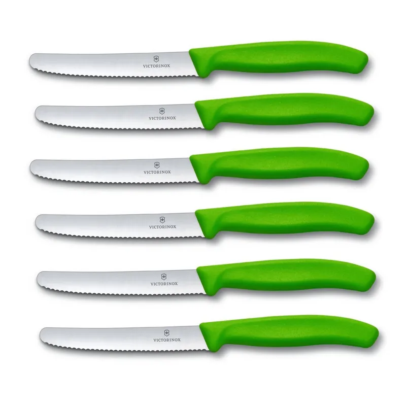 Neu Im Sortiment 6 X VICTORINOX Tomatenmesser, Brötchenmesser, Küchenmesser grün Swiss Classic