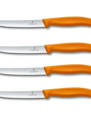 4 X VICTORINOX Tomatenmesser, Brötchenmesser, Küchenmesser orange Swiss Classic Meistverkauft