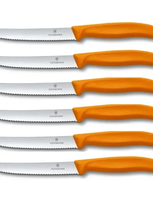 Echt 6 X VICTORINOX Tomatenmesser, Brötchenmesser, Küchenmesser orange Swiss Classic