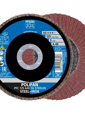 Wochenendangebot PFERD POLIFAN Fächerscheibe PFC 125x22,23mm konisch A40 SG STEELOX Stahl/Edelstahl | SG STEELOX | PFC / B / T29 | 40 | 125 mm | 22.23 mm | 1070675