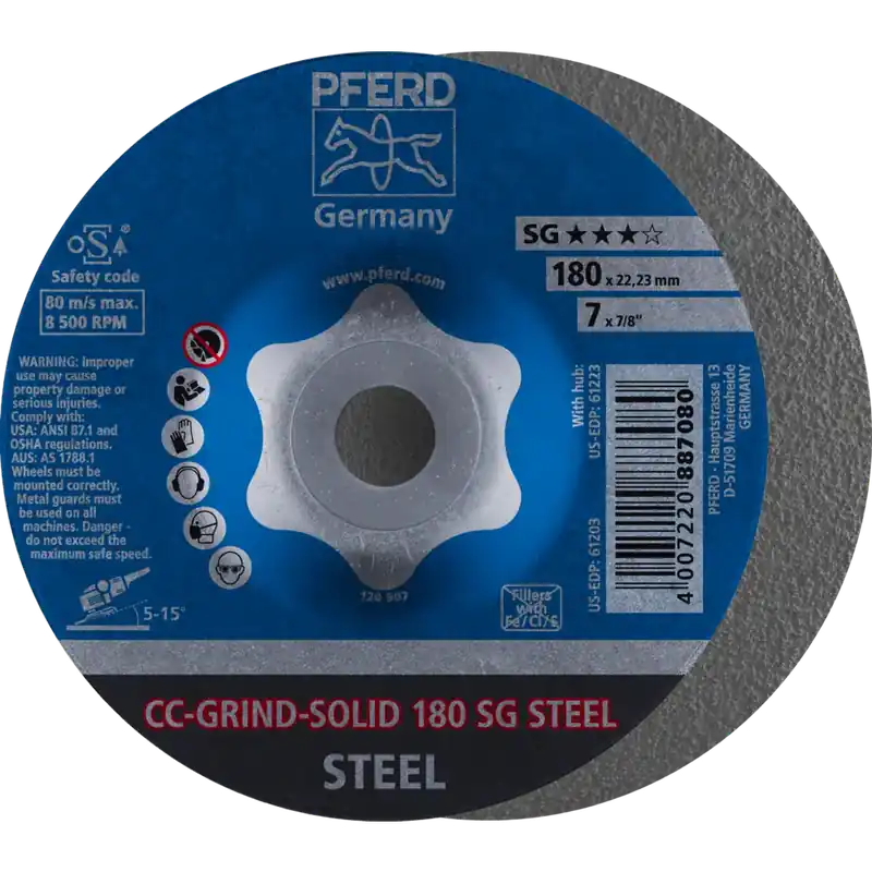 Abverkauf PFERD CC-GRIND SOLID Schleifscheibe 180x22,23mm COARSE Leistungslinie SG STEEL für Stahl | 180 mm | 1070302