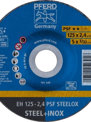Wochenendangebot PFERD Trennscheibe EH 125x2,4x22,23mm gekröpft Universallinie PSF STEELOX für Stahl/Edelstahl | EH / 42 / T27 | 125 mm | 2.4 mm | 22.23 mm | PSF STEELOX | 25 Stück | 1070028