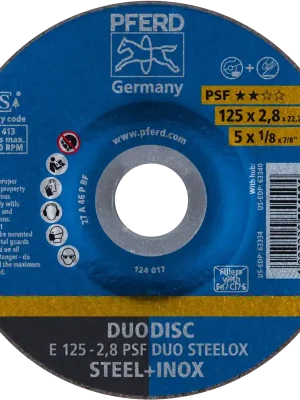 Abverkauf PFERD DUODISC Trenn-/Schleif. E 125x2,8x22,23mm gekr. Uni.-Linie PSF DUO STEELOX f. Stahl/VA | 125 mm | 2.8 mm | 22.23 mm | 1070088
