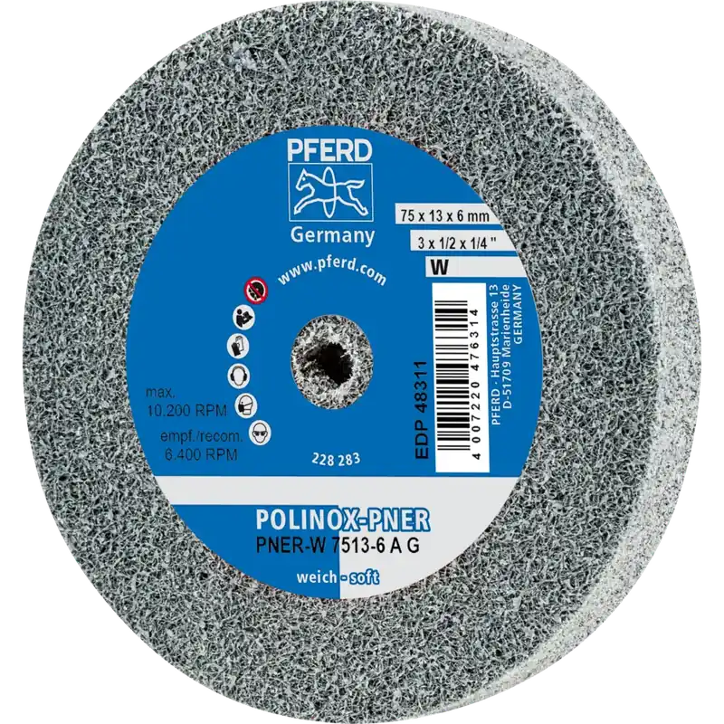 PFERD POLINOX verpresstes Vlies-Rad PNER Ø 75x13mm Bohrung-Ø 6mm Weich A Grob | W (weich) | grob | Korund A | 75 mm | 13 mm | 6 mm | 1068914 Online Kaufen