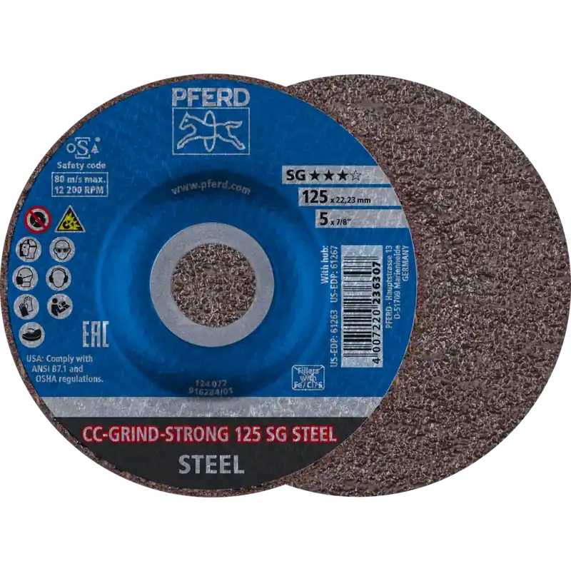 Preisreduziert PFERD CC-GRIND STRONG Schleifscheibe 125x22,23mm COARSE Leistungslinie SG STEEL für Stahl | 125 mm | 1070295
