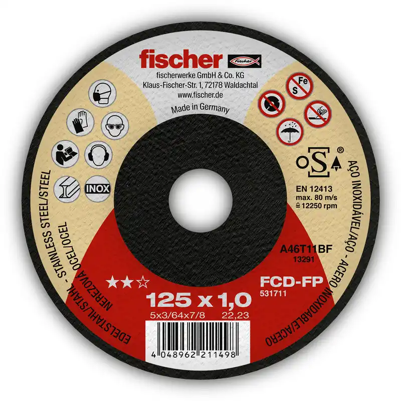 Aktuell Fischer Trennscheibe FP 1,0/125 flach Inox | 1 mm | 125 mm | 12.250 r/min | 1148893