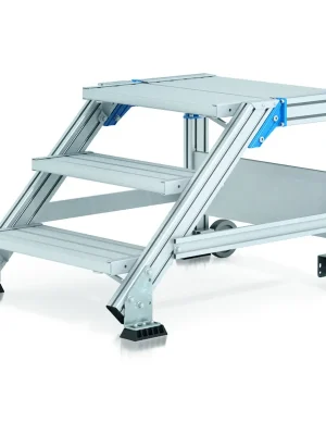 Zertifiziert Zarges Treppenpodest fahrbar 45° 3 Stufen, 600 mm breit, Höhe 0,60 m | 45 ° | 3 | 600 mm | 600 mm | 1054850