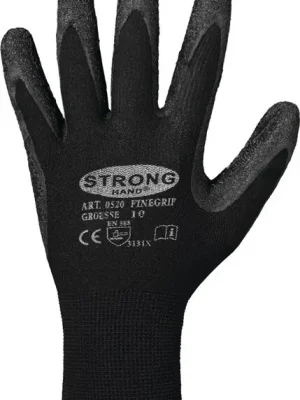 Super-Preis Feldtmann Handschuhe Finegrip Gr.6 schwarz EN 388 PSA II Nylon mit Schrumpf-Latex STRONGHAND, Menge 12 Stk