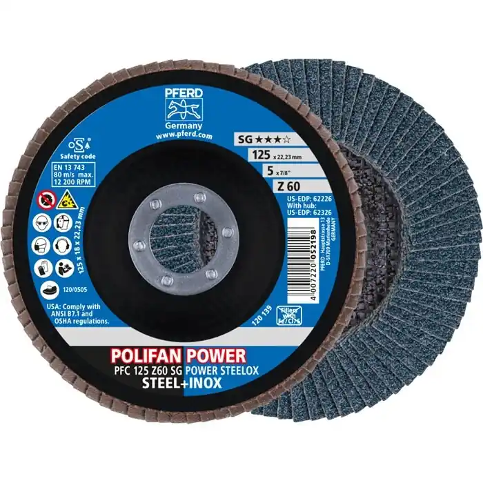 Markenprodukt August Rüggeberg Fächerscheibe POLIFAN Z SG POWER STEELOX Ø125mm K.Z-60 kon.INOX ZK, Menge 10 Stk