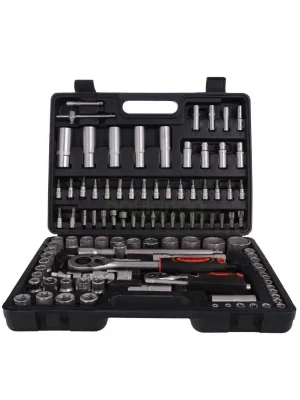 108 Teilig Steckschlüsselsatz, 1/2" und 1/4" Umschaltknarre, Stecknüße + Bits Geprüft